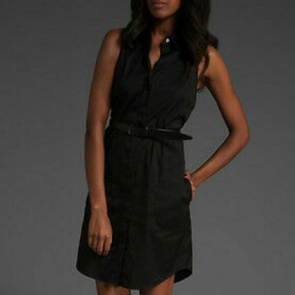 Theory 12 Walva sleeveless button front shirt dress in black - Picture 1 of 10